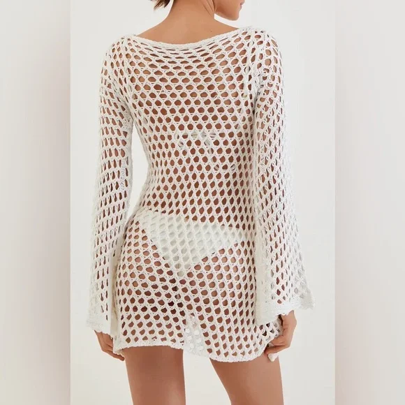 ViX Paula Hermanny Size Small Belle Crochet Knit Long Sleeve Cover-Up Women Swim - Picture 2 of 16